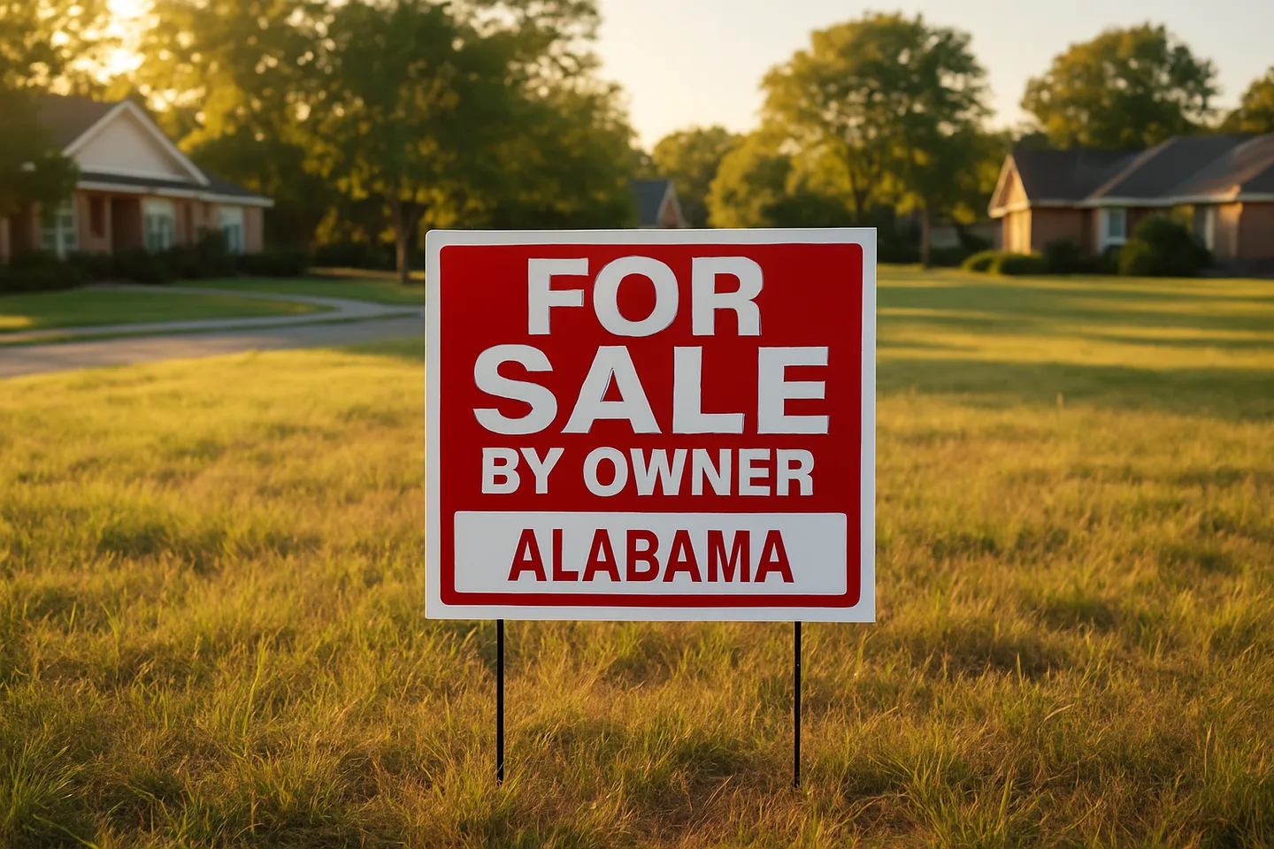 For sale by owner sign on Alabama vacant land