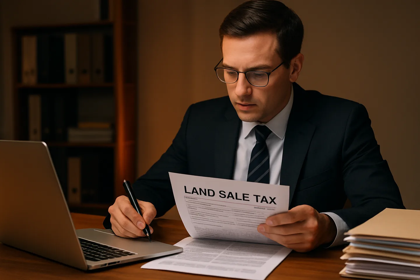 Accountant reviewing Alabama land sale taxes