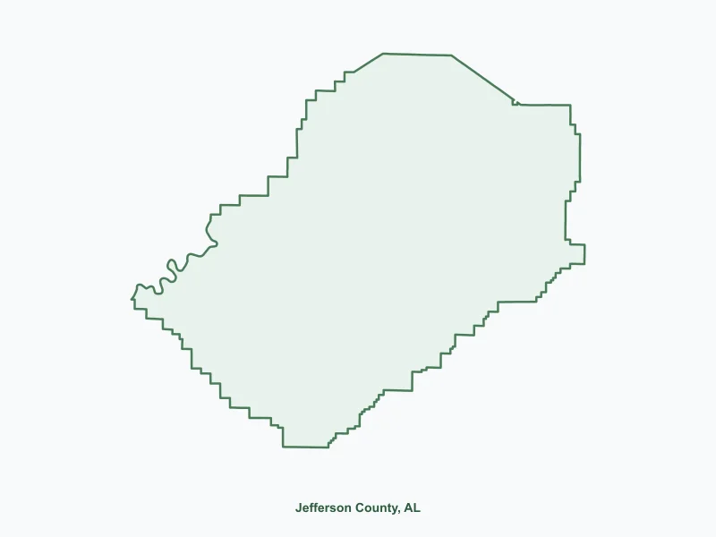 Map of Jefferson County, AL showing major cities