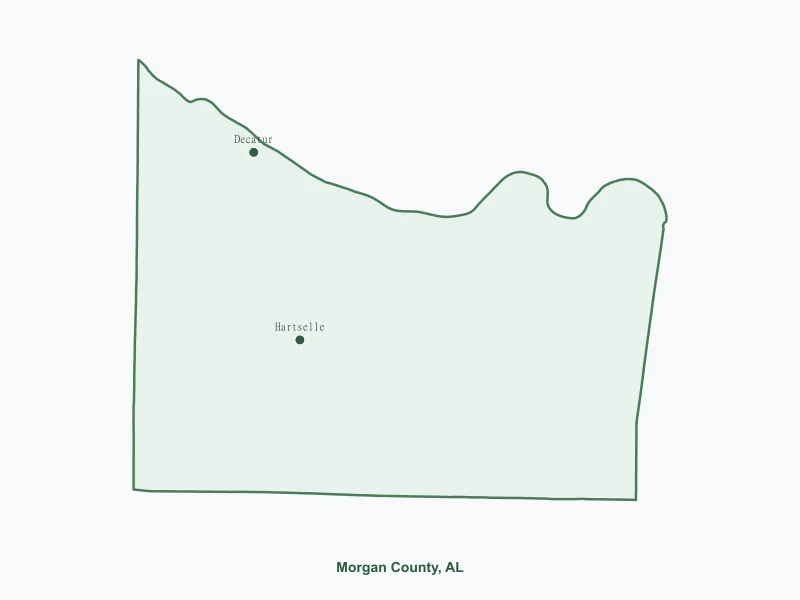 Map of Morgan County, AL showing major cities