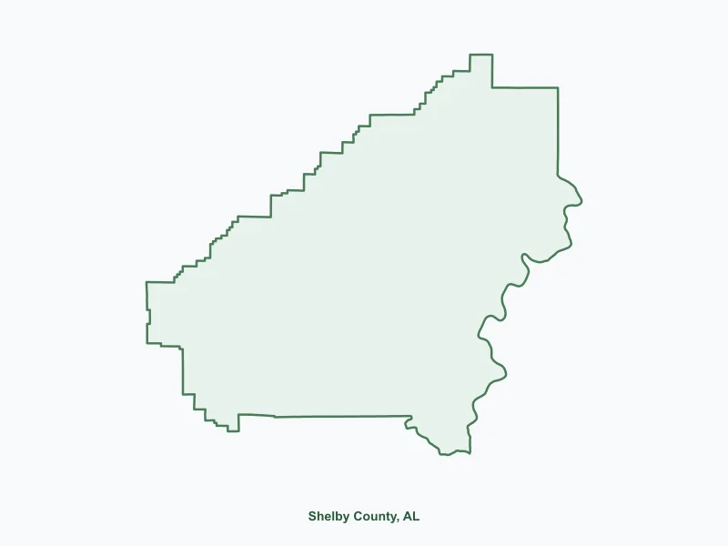 Map of Shelby County, AL showing major cities