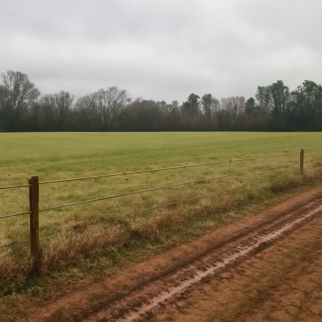 Rural acreage with open grassland and conifer forest in Birmingham, Alabama