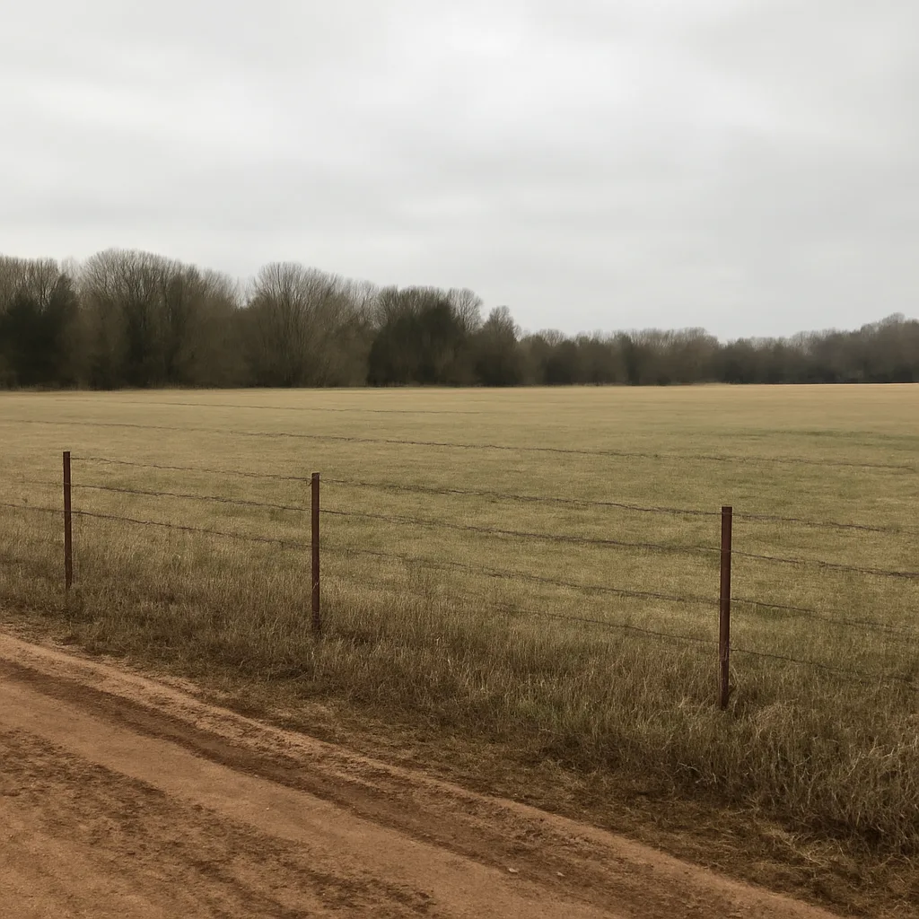 Rural acreage with open grassland and conifer forest in Decatur, Alabama