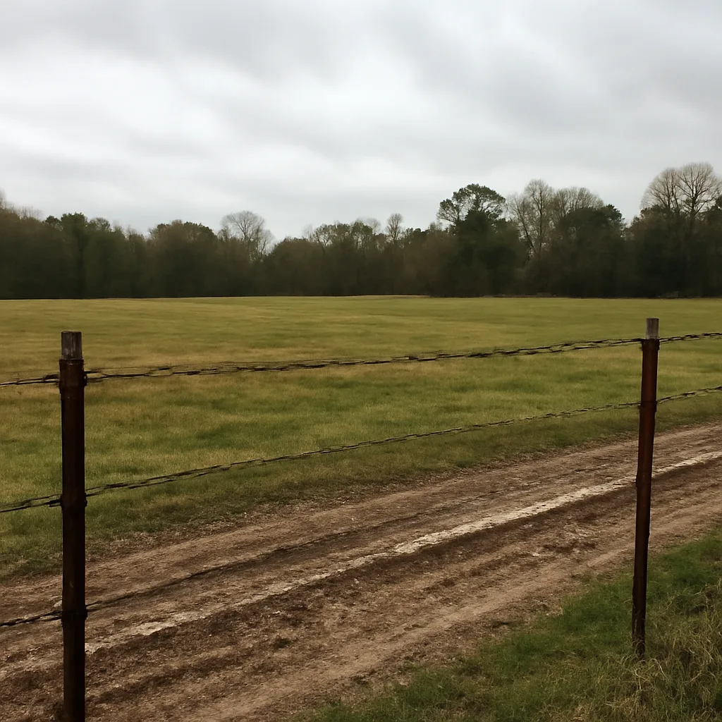Rural acreage with open grassland and conifer forest in Mobile, Alabama