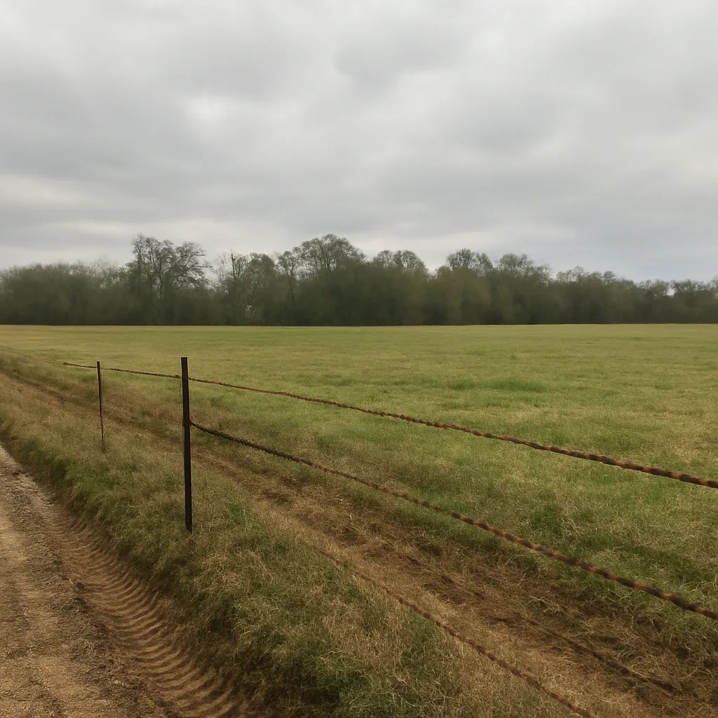 Rural acreage with open grassland and conifer forest in Montgomery, Alabama